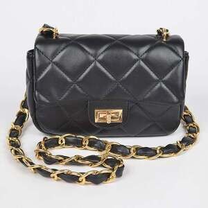 Black Quilted Diamond Faux Leather Chain Crossbody Bag